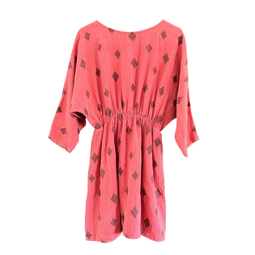 Bobo Choses Girls Coral Pink Glitter Diamond Gauze Dress AW16-076 Size 10-11Y
